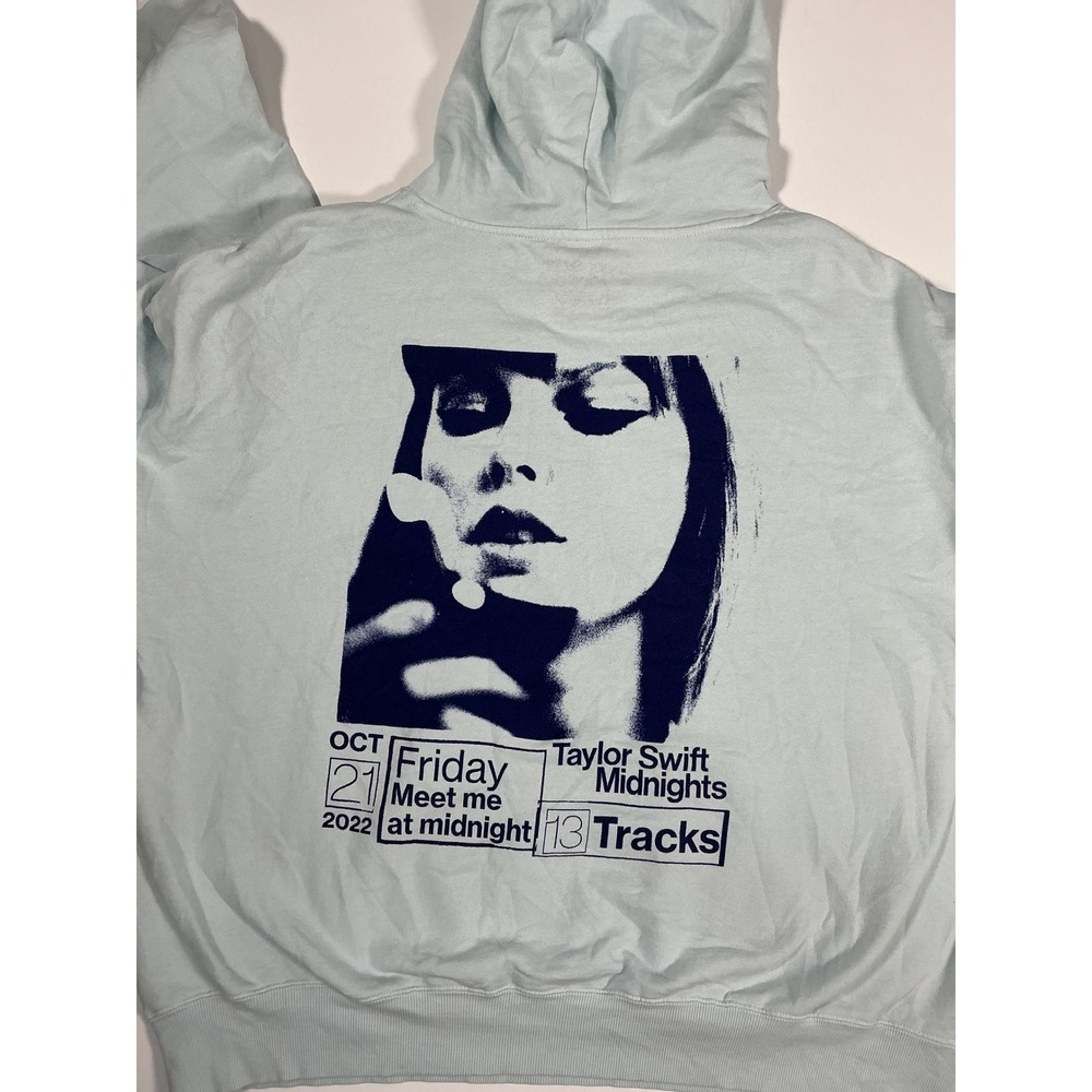 Taylor Swift Midnights Album Graphic Hoodie Light Blue Size XL